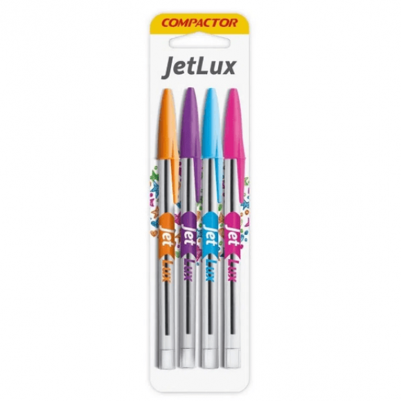 Caneta Esferográfica Colorida Jetlux 1.0mm Kit Com 4 Cores - Compactor