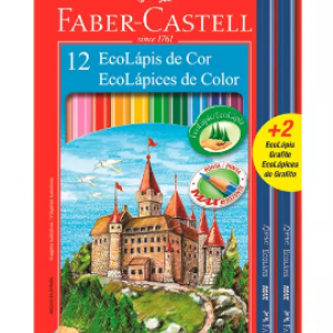 Lápis de Cor Faber-Castell Ecolápis 12 Cores +2 Lápis Grafite+Borracha+Apontador