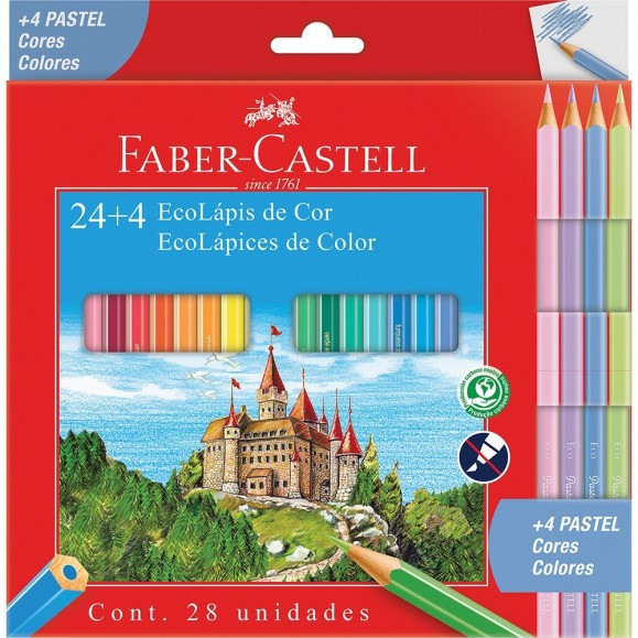 Lápis de Cor Faber Castell Ecolápis 24 Cores +4  Cores Pastéis
