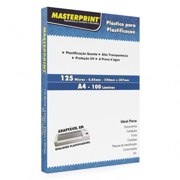 Plastico Para Plastificação A4 125 Micras 0,05mm 220mmX307mm CX C/100 - Masterprint