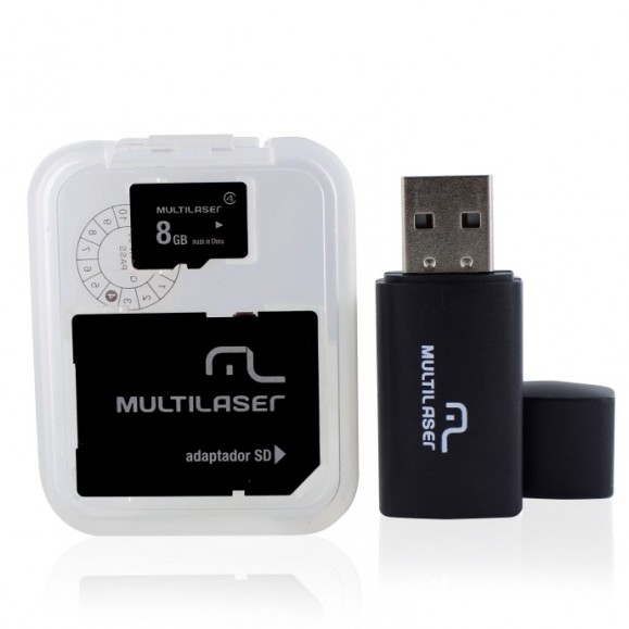 Pen drive 3 em 1 Multilaser MC058 com Micro SD, Cartão SD e Pendrive - 8GB