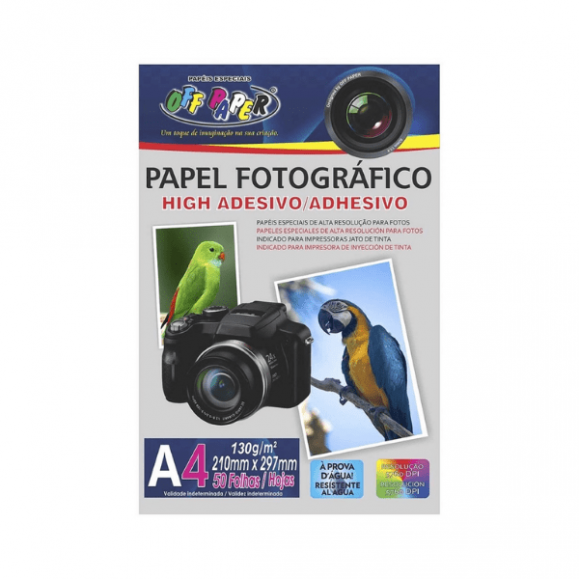 Papel Fotografico Adesivo A4 130g Branco PCT C/50 Folhas Off Paper
