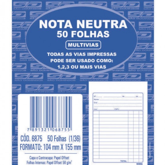 Nota Neutra São Domingos 1/36 Com 50 Folhas 104x155 PCT C/20