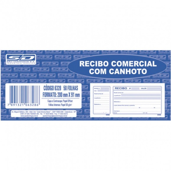 Recibo Comercial São Domingos Com Canhoto 50 fls PCT C/ 20